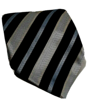Tie Men Diagonal Stripes Navy Light Blue Silver 100% Polyester W 3-1/2&quot; ... - £3.91 GBP