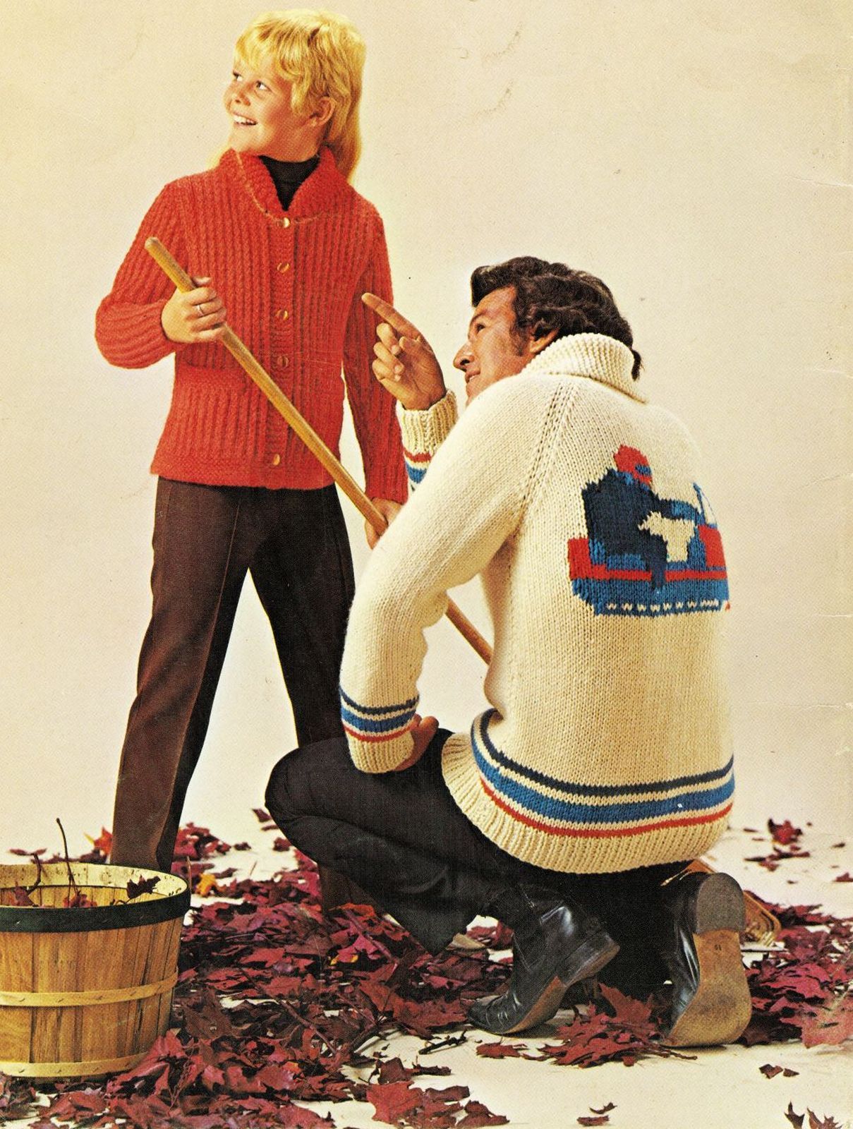 Vtg Misses Mens Poncho Snowmobile Curling Sweater Coat Knit Crochet Patterns - $11.99