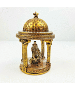 Vintage Nativity Scene Antiqued Gold Painted Gazebo Dome Holy Family Chr... - $36.29