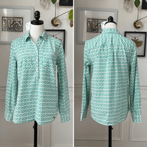 Talbots Green Apple Novelty Print 100% Cotton Half Button Popover Shirt 10 - $20.16