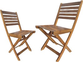 Outdoor Folding Patio Chair Set, 2 Foldable Acacia Wood Seats, Backyard, - £104.23 GBP