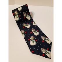 Hallmark Yule Tie Greeting Neck Tie Navy Blue 57&quot; Snowmen Winter Christmas - £5.98 GBP