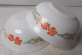 set of 2 ARCOPAL FRANCE White Milk glass Orange Wildflowers Soup or Cere... - £12.41 GBP