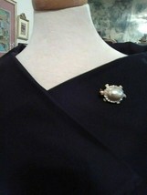 Vintage Golden Pin Brooch Turtle Faux Mabe Pearl Body W/ Rhinestone Accents - $24.00