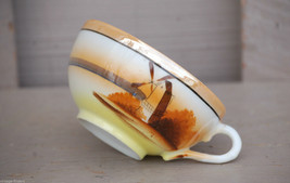 Old Vintage Chikaramachi 2&quot; Flat Cup Orange Lusterware Band Pattern CHK10 Japan - £7.13 GBP