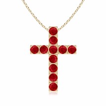 ANGARA Flat Prong-Set Ruby Cross Pendant Necklace in 14K Solid Gold | 18&quot; Chain - £1,161.68 GBP