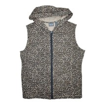 Chicos Additions Hoodie Vest Leopard Print Brown Full Zip Size 2 Large 12  - $20.95