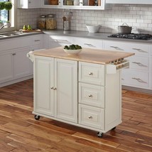 White Wooden Kitchen Island Utility Cart Wheel Cabinet Storage Drawers Drop Leaf - £637.75 GBP