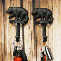 Set of 2 Rustic Western Black Bear Roaming The Forest Cast Iron Wall Coat Hooks - £14.45 GBP