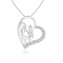ANGARA Diamond Heart Mother &amp; Baby Pendant Necklace in 14K White Gold - £351.25 GBP