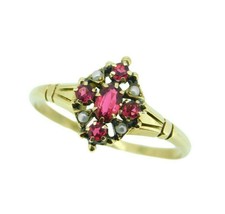 10k Yellow Gold Victorian Red Glass and Seed Pearl Ring (#J4773) - £235.44 GBP
