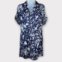 BANANA REPUBLIC navy/silver/white floral silky button down shirt dress size 4 - £22.55 GBP