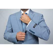 Mens DKNY 100% Wool Two Button Notch Lapel Slim fit Shark Texture 1393 Sky Blue image 7