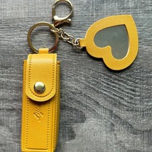 Lipstick Chapstick Lip Gloss Holder Heart Mirror Keychain Bag Charm Mustard - $14.85