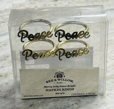 !   Bee &amp; Willow Christmas Napkin Ring Set in Gold (Set of 4) PEACE - $27.60