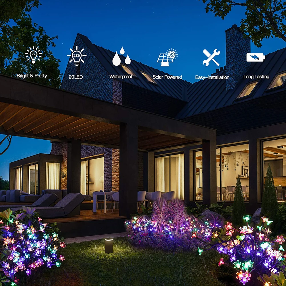 2 PCS Outdoor Solar Lights  ,Solar Garden Lightswith 20 LEDs Cherry Blossom Flow - £107.32 GBP