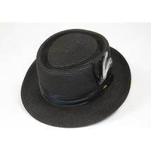 Men's Bruno Capelo RAFAELE Braid Straw Pork Pie Hat Telescope Crown RF-400 Black image 2