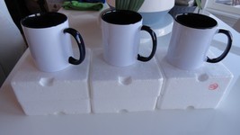 3 Qty Printable Sublimation White &amp; Black Mug Coffee Cups 14 Oz Microwave Safe - £15.23 GBP