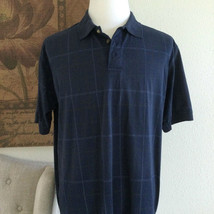 Vintage Men&#39;s Plaid Navy Polo Shirt Size XL Short Sleeve By KT Classic Blue - £18.20 GBP