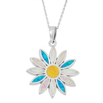 Sterling Silver White, Pink, and Blue Inlay Opal Sun Pendant - £65.30 GBP