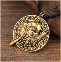 Viking Odin Two Black Ravens Rune Talisman Amulet Vintage Pendant Men&#39;s ... - £26.33 GBP