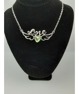 Green Crystal Rhinestone Heart Wing Love Necklace - £10.23 GBP