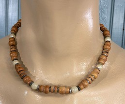 Brown Wooden Beaded Women&#39;s Boho Hippie Retro Barrel Necklace - £13.64 GBP