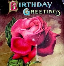 Happy Birthday Greeting Postcard 1910s Gel Coat Red Rose Germany PCBG3D - £16.01 GBP