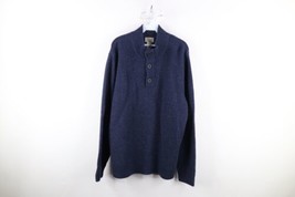 Vintage 90s LL Bean Mens Large Blank Chunky Lambswool Knit Henley Sweater Blue - £46.68 GBP
