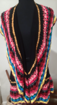 Open Front L Double Zero Crochet Trim Cottagecore Boho Hippie Multicolor Vest - £21.32 GBP