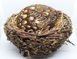 Natural Feather Covered Artificial Egg With Handmade Bird&#39;s Nest - $24.99