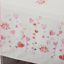 Printed Linen Tablecloth 52&quot; X 70&quot; Oblong (4-6 Ppl) Flowering Hearts Flowers, Bm - £23.80 GBP