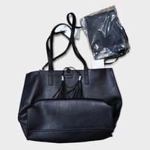 Calvin Klein Reversible Pebbled Shoulder Tote Bag Black-Beige with Zip P... - £67.07 GBP