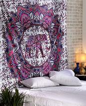 Indian Mandala Wall Hanging Tapestry Bed Sheet Cover Purple &amp; Pink Elephants 90&quot; - £15.74 GBP