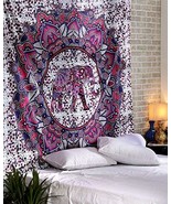 Indian Mandala Wall Hanging Tapestry Bed Sheet Cover Purple &amp; Pink Eleph... - $26.56 CAD