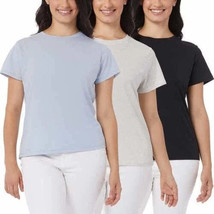 32 Degrees Cool Women&#39;s Ultra Soft Cotton Tee 3 Pack, L, Black/HT White/HT Blue - £23.42 GBP