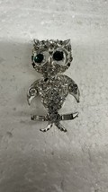 Vintage Figural Silvertone Rhinestone Owl Brooch Pin w/ Green Rhinestone... - $20.74 CAD