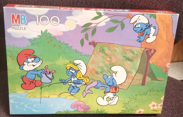 MB Smurfs Fishing 100 Piece Puzzle 4190-10  11&quot; X 16&quot; - $19.79