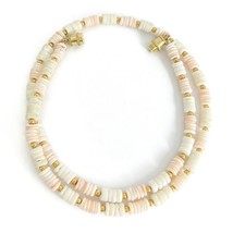 Vintage 1960&#39;s Light Pink White Shell Gold-Plated Bead Necklace, 12.21 G... - £43.26 GBP
