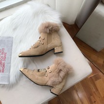 Boots Women Platform Fluffy Shoes Tall Ankle Luxuries Warm Snow Boots Fuzzy Plus - £55.50 GBP