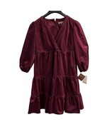 Melonie T Dress Womens 12 Purple Merlot Corduroy Baby Doll Mini Tiered Fall - $47.95 CAD