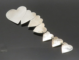 MEXICO 925 Sterling Silver - Vintage Shiny Graduated Hearts Brooch Pin - BP7902 - £63.87 GBP