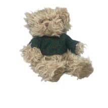 Russ Berrie Radcliffe Curly Hair Tan Bear with Green Sweater 8 inch - $11.77