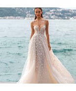 Floral Wedding Dress Spaghetti Straps Unique Tulle Wedding Dress Ready to Ship S - $980.00