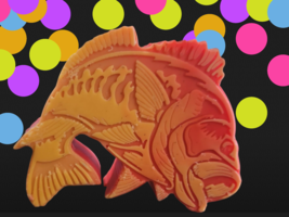 Big Bass/Fish Unique Candle Cake Topper 3&quot; Tall X 4&quot; Wide Red Orange Mix - $266.51 MXN