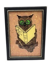 Vtg Owl Art 60s 70s Book of Life Reading Books Kitschy MCM Decor 6&quot;x8&quot; Framed - £22.18 GBP