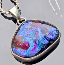 Cosmic 925 Sterling Silver Dichroic Glass Necklace - £50.73 GBP