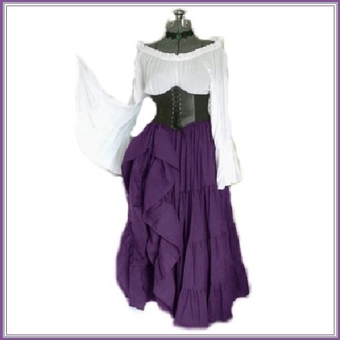Medieval Maiden High Waist Cincher Flare Sleeve Top Purple Full Celtic Gown