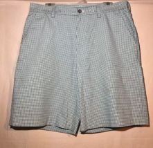 IZOD Golf Shorts Mens Plaid SZ 34 White Green Blue Checks Polyester Pock... - $14.84