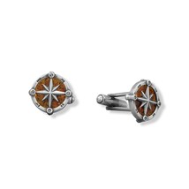 Oxidized Genuine Baltic Amber Compass Buttons Vintage Pair Cufflinks 925 Silver - £95.82 GBP